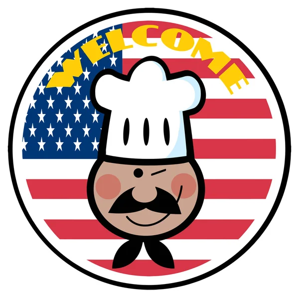 Chef preto rosto sobre um círculo de bandeira americana — Fotografia de Stock