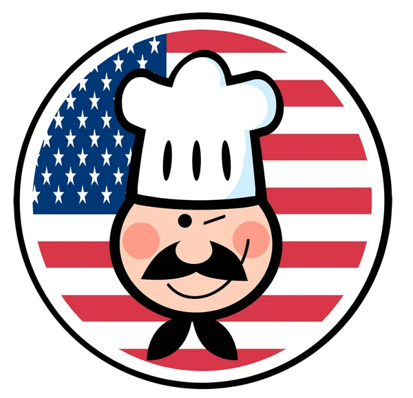 Cara de Chef Sobre Un Círculo de Bandera Americana —  Fotos de Stock