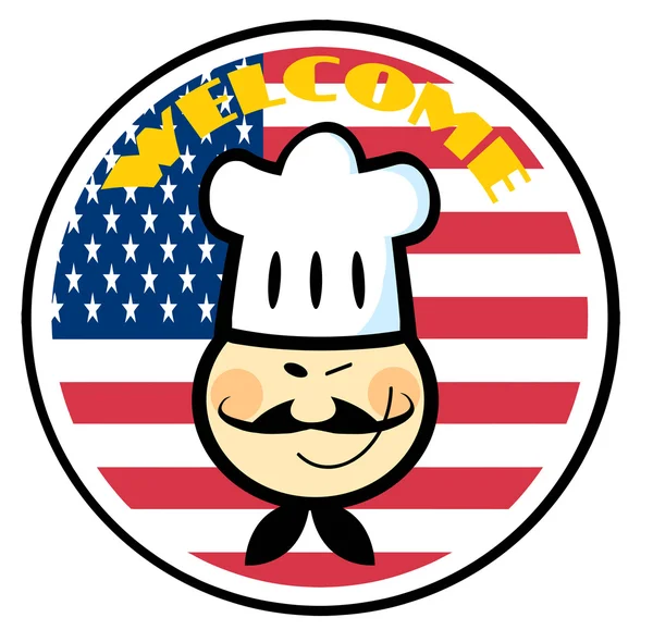 Asian Chef Face Over An American Flag Circle — Stock Photo, Image