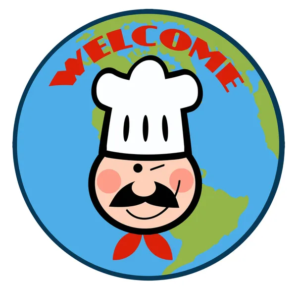 Winking Chef Face Over Earth — Stock Photo, Image