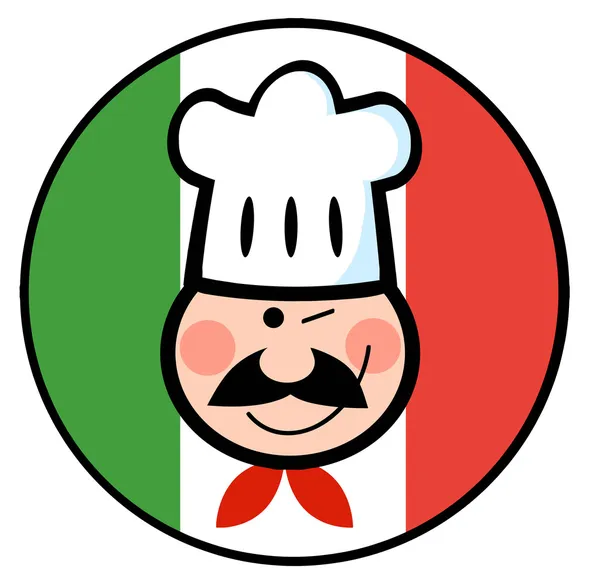 Kocken ansikte över en italiensk flagg cirklar — Stockfoto