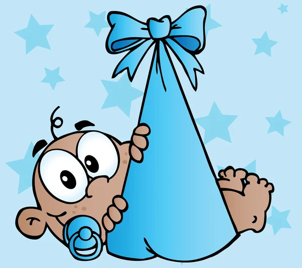 Bebê preto em um pacote azul sobre estrelas — Fotografia de Stock