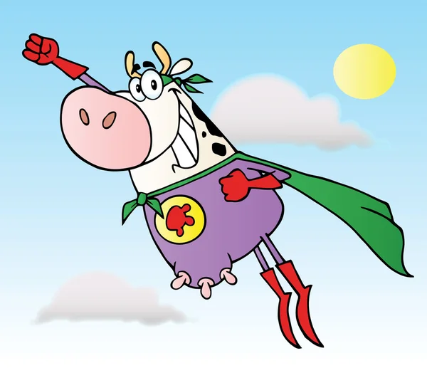 Weiße Superhelden-Kuh fliegt — Stockfoto
