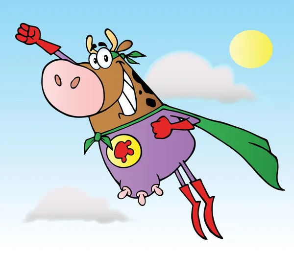 Braune Superhelden-Kuh fliegt — Stockfoto