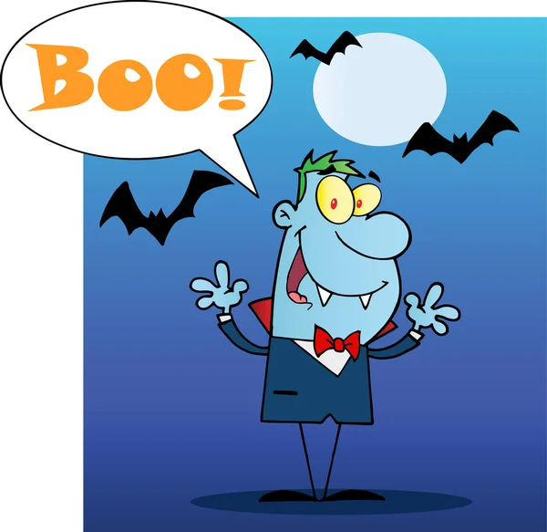 Happy Vampire With Speech Bubble And Text Boo — Stock Photo, Image