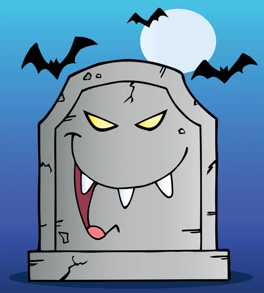 Laughing Evil Gravestone Under Bats On Blue — Stock Photo, Image