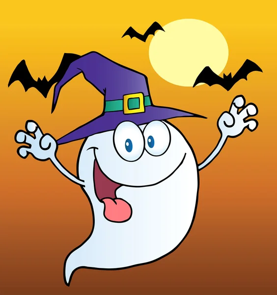 Spooky Ghost Wearing A Witch Hat — Stock Photo, Image