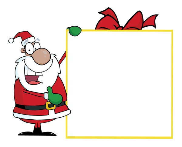 Black Santa Presenting A Blank Gift Sigh — Stock Photo, Image