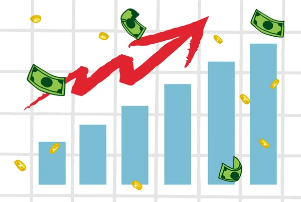 Verhogen van grafieken en pijl met geld — Stockfoto
