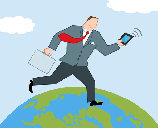 Businessman Running On A Globe With A Briefcase — Stock Photo, Image