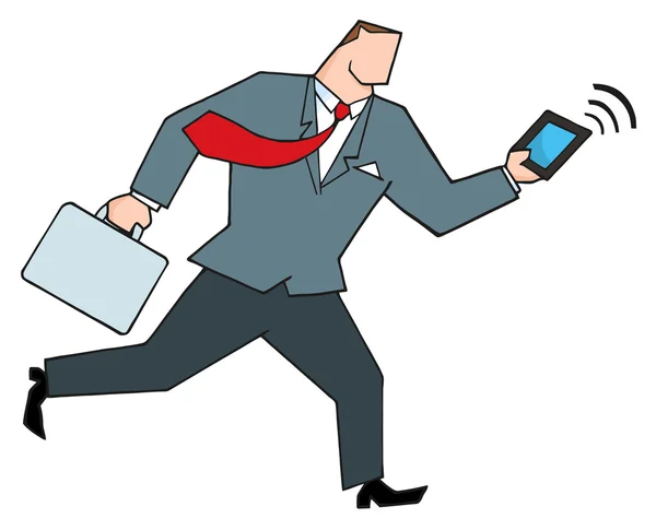 Geschäftsmann läuft mit Aktentasche und Tablet — Stockfoto