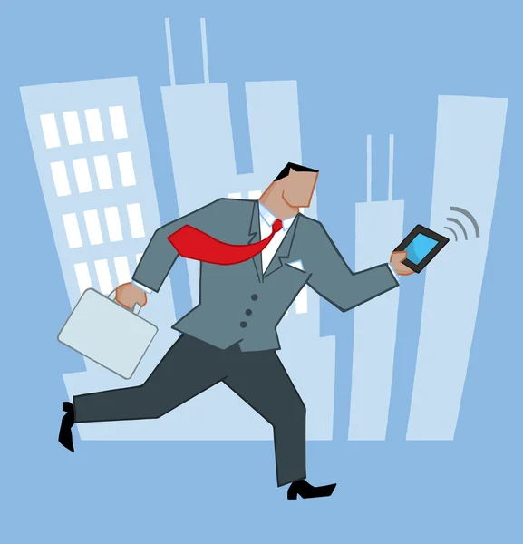 stock image Businessman Running Through A City With A Briefcase And Tablet