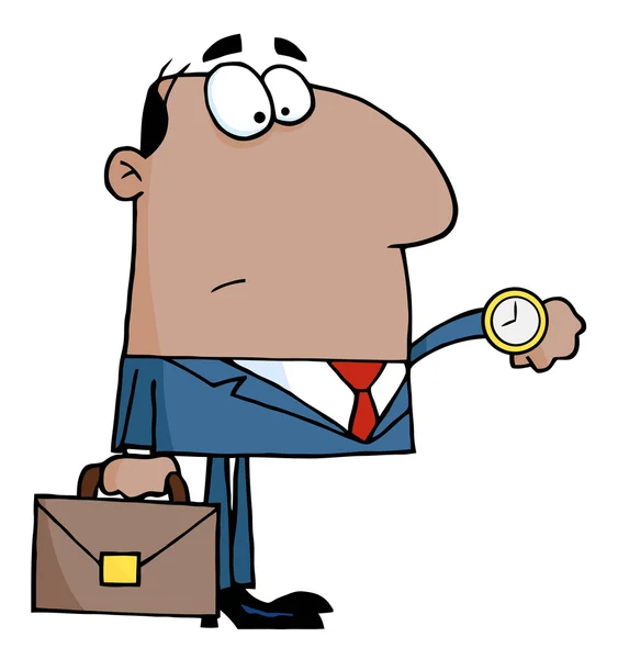 Чернокожий бизнесмен, чеканящий часы — стоковое фото