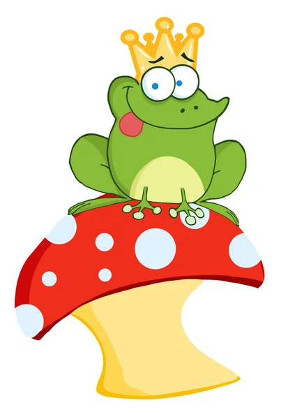 坐在蘑菇上的青蛙王子 — 图库照片