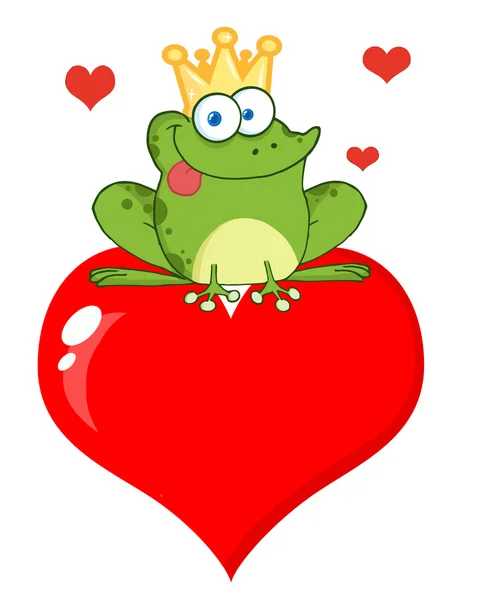 Froschkönig sitzt auf einem Herzen — Stockfoto