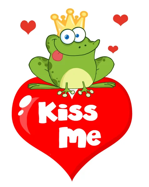 Frog Prince Over Red Heart — Stock Photo, Image