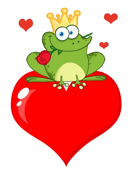 Žabí princ s růží na srdce — Stock fotografie