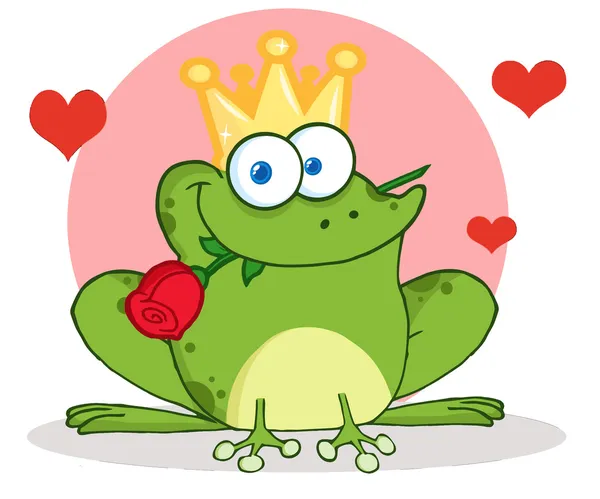 Frog Prince With A Rose Over A Pink Circle — Stock Photo, Image