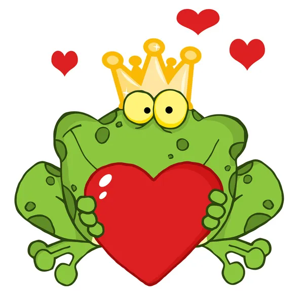 Prince grenouille tenant un cœur — Photo