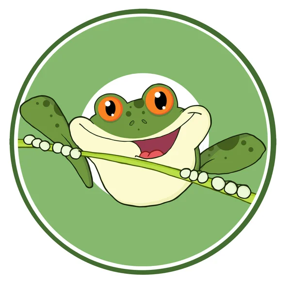 나뭇가지 로고에 녹색 개구리 — 스톡 사진