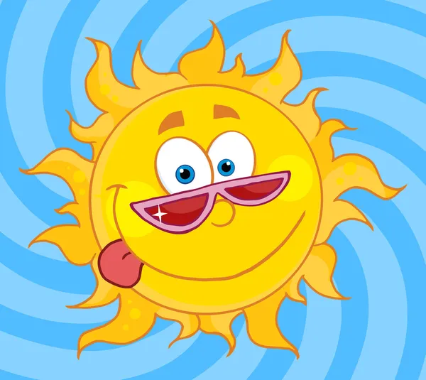 Mutlu güneş maskot çizgi film karakteri tonları ile — Stok fotoğraf