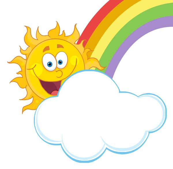 Szczęśliwy słońce z chmury i tęczy — Zdjęcie stockowe