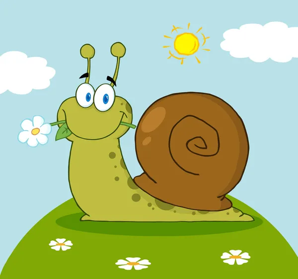 Snail Eating A Flower On A Hill On A Sunny Day — Stock Photo, Image