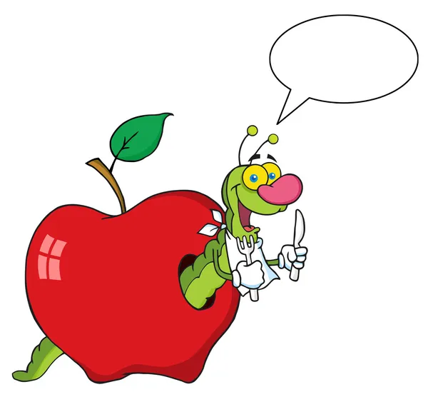 Hungry Talking Worm In A Red Apple — Stock Photo, Image