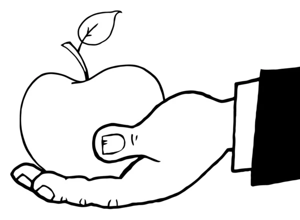 Обрисованная рука с красным яблоком — стоковое фото