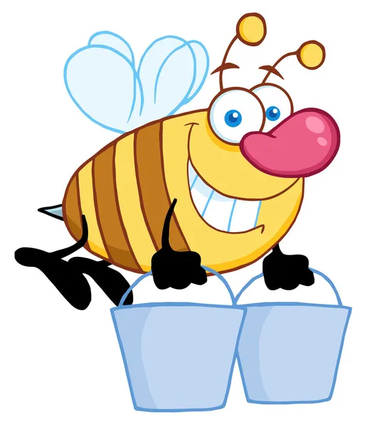 Travailleur abeille portant deux seaux — Photo