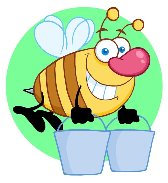 Feliz miel abeja volando con un cubo —  Fotos de Stock