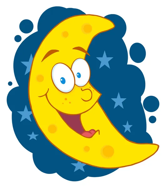 Szczęśliwy sierp Księżyca nad niebieskie gwiazdy — Zdjęcie stockowe