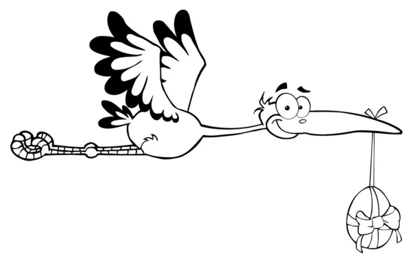 Storch fliegt mit Osterei — Stockfoto