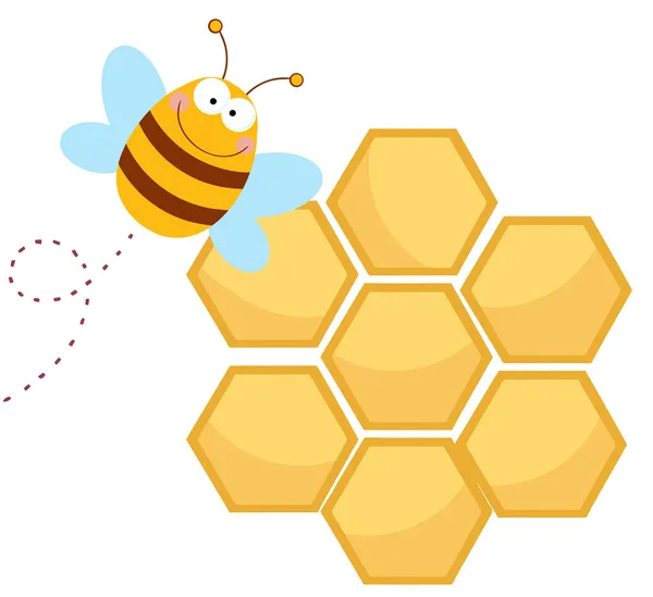Happy bee door een honingraat — Stockfoto