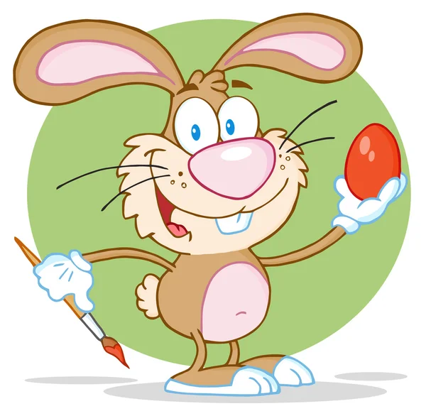 Happy Brown Rabbit Painting Easter Egg — Stock Photo, Image