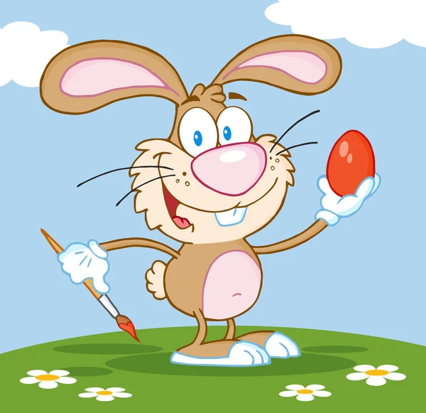 画蛋户外的棕色复活节兔子 — 图库照片