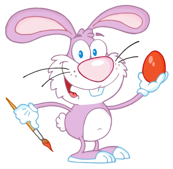 Pink Easter Bunny Painting An Egg — Stock Photo, Image