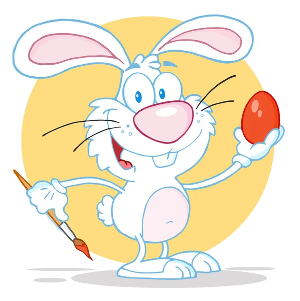 Happy White Rabbit Painting Easter Egg — Stock Photo, Image
