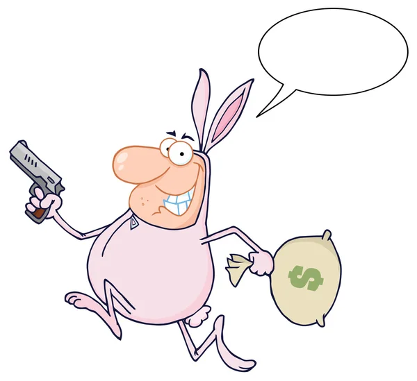 Robber conversando e correndo em um traje de coelho — Fotografia de Stock
