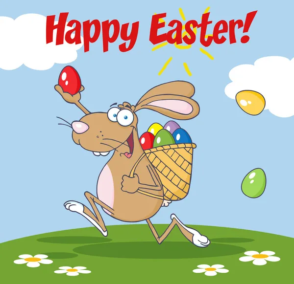 Feliz saludo de Pascua sobre un conejito marrón — Foto de Stock