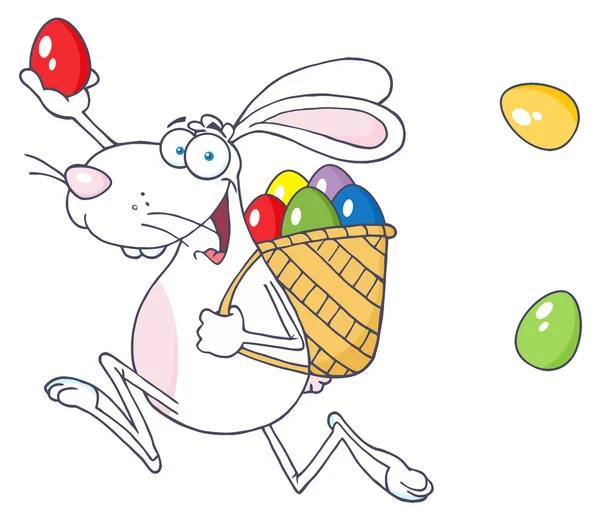 Witte bunny deelnemen aan een easter egg hunt — Stockfoto