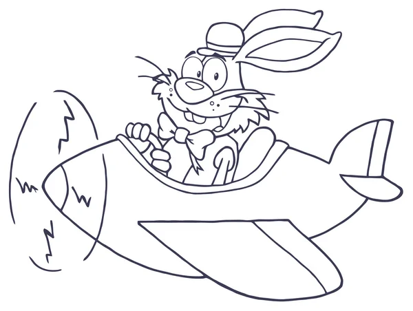 Outlined Easter Bunny Flying An Airplane — Stock Photo, Image