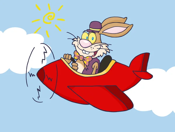 Easter Bunny Flying A Red Plane — Stock Photo, Image