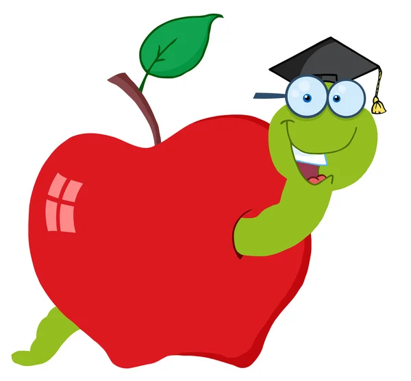 一個のリンゴでワームを学生 — ストック写真