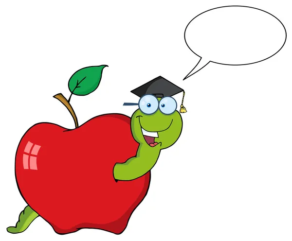 Elma öğrenci solucan konuşuyor — Stok fotoğraf
