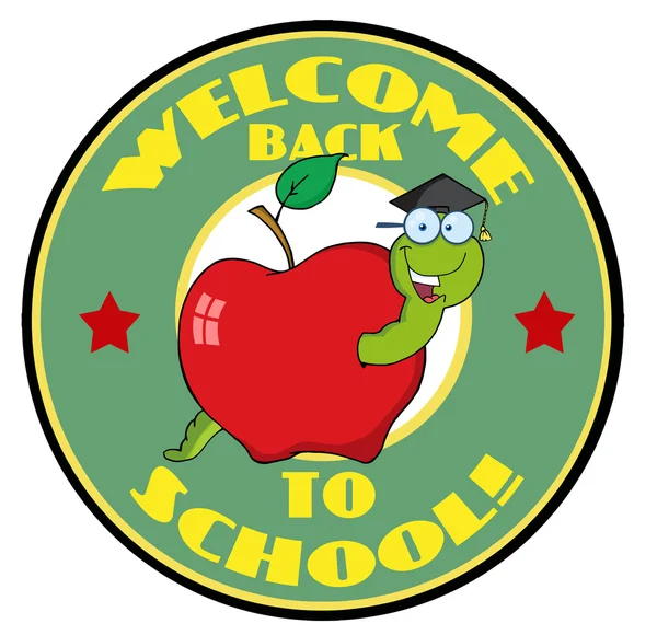 Šťastný postgraduální červ v apple banner — Stock fotografie