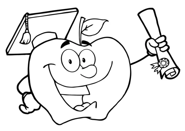 Outlined Student Apple Holding A Diploma — Stock Photo, Image