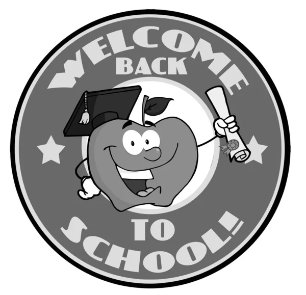 Welkom terug op school met een diploma van cirkel en student appel — Stockfoto