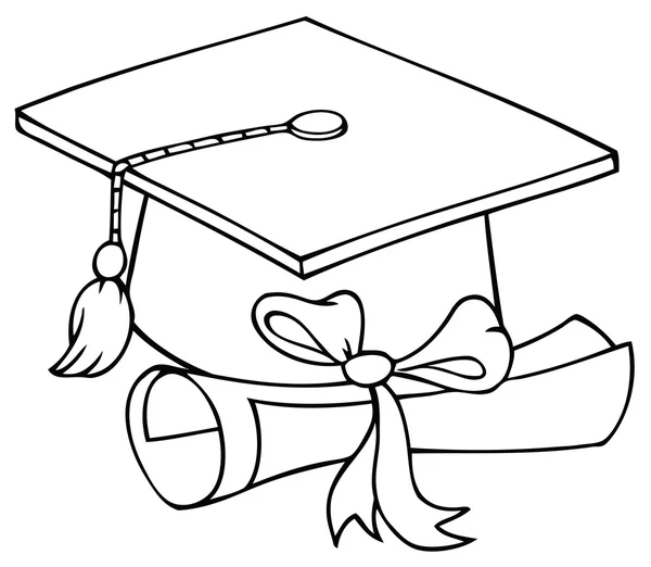 卒業証書と輪郭を描かれた大学院キャップ — ストック写真