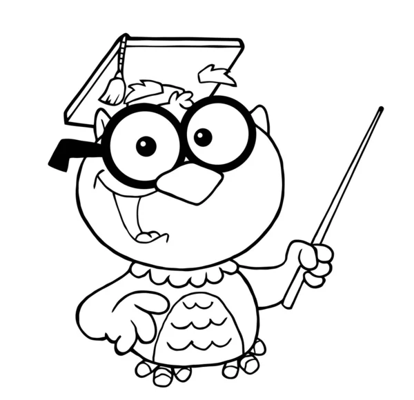 Guru Owl Memegang Tongkat Penunjuk — Stok Foto